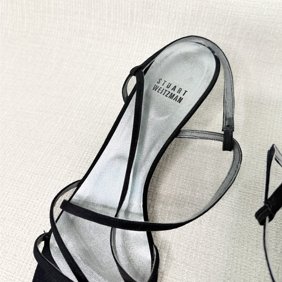 Stuart Weitzman Vintage Black Strappy Kitten Heels - Picture 4 of 8